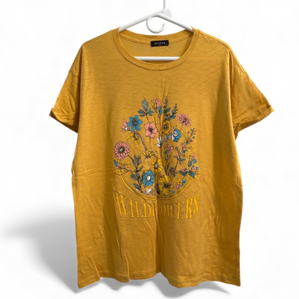 Zutter Mustard Yellow Wildflower Graphic T‎ Shirt